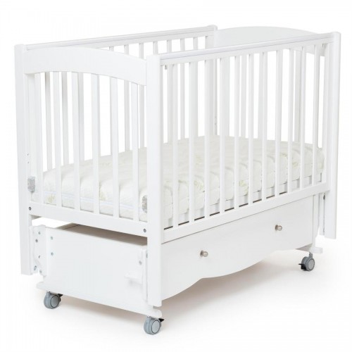 Детская кроватка белая ( универсальный маятник  Pocket с колесами )